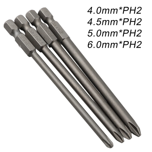 4pcs 1/4 Hex Shank 100mm Long Screwdriver Bits Kit For Torx/Hexagon/Cross/Slotted Hand Tools Qme
