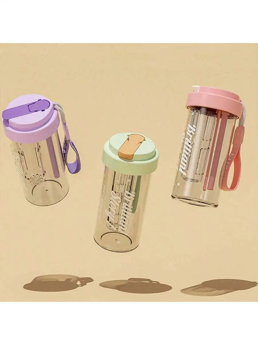 Transparent Plastic Straw Leak Proof Sports Water Bottle Tea Qme