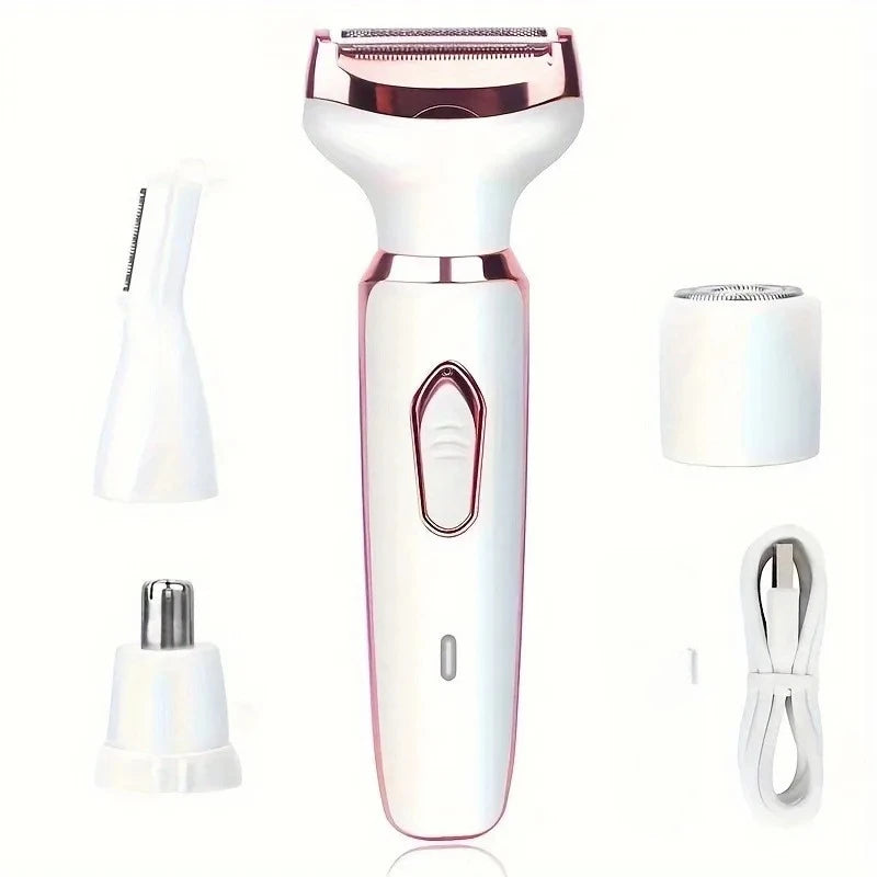 4 In 1 Electric Lady Shaver, Body Hair Removal Epilator, Painless Cordless Trimmer Razor, Gifts For Women Qme WHITE