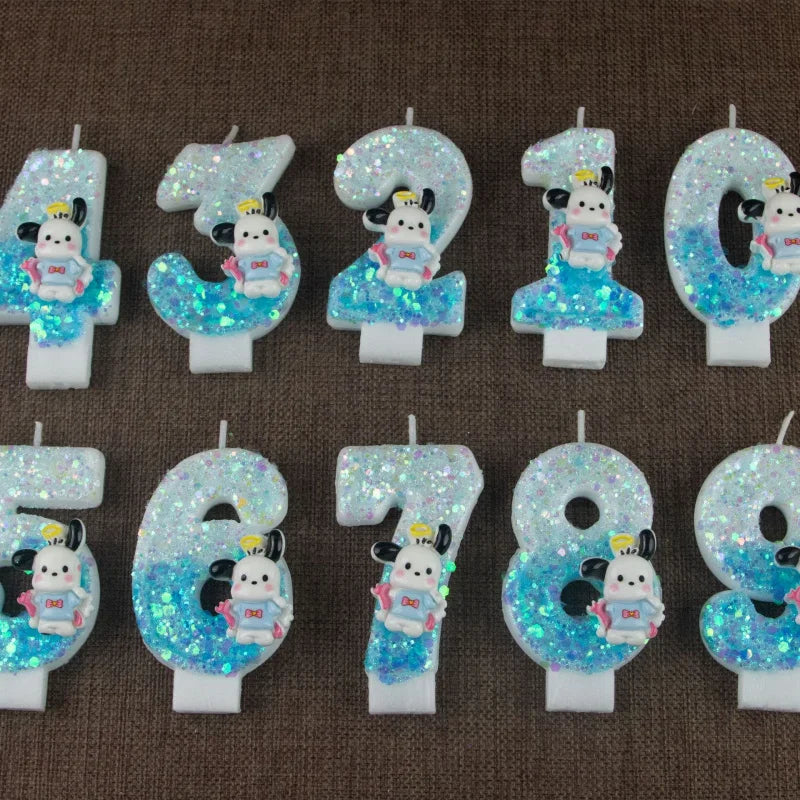 Pacha Dog 0-9 Numbered Birthday Candles Pink Cartoon Cake Topper Decorations Student Birthday Party Supplies Qme