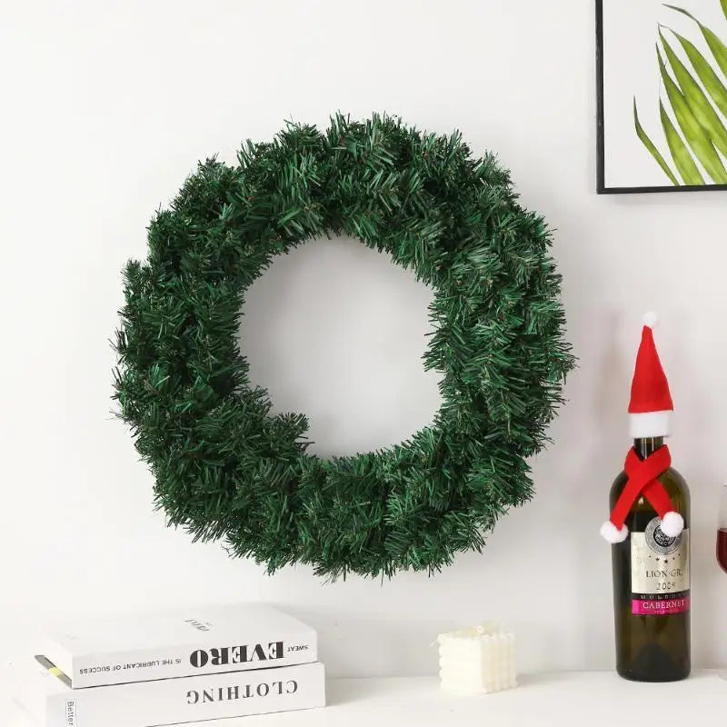 30/40cm New Green Christmas Decoration Wreath Encrypted PVC Ordinary Leaf Simulation Wreath Door Hanging Christmas Wreath Qme