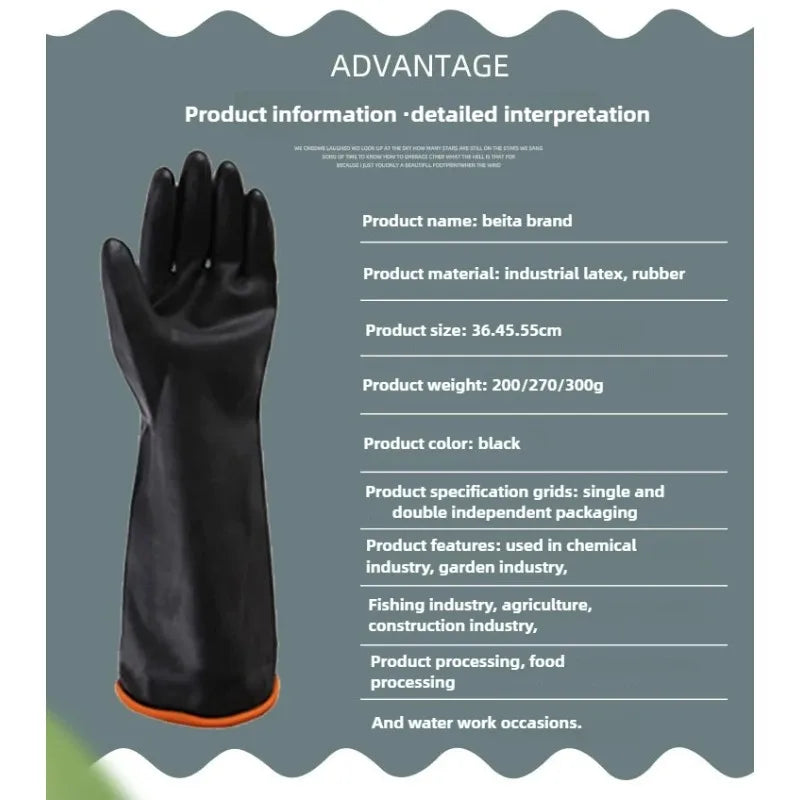 2PCS Chemical Resistant Gloves Black Double Layer Long Thick Rubber Industrial Protective Work Gloves Qme
