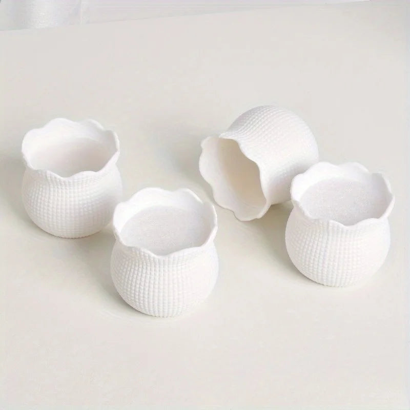 4pcs Set of Miniature Plastic-Look Flower Pots for Artificial Succulents And Indoor Decor, Lightweight, Oval Shape Qme