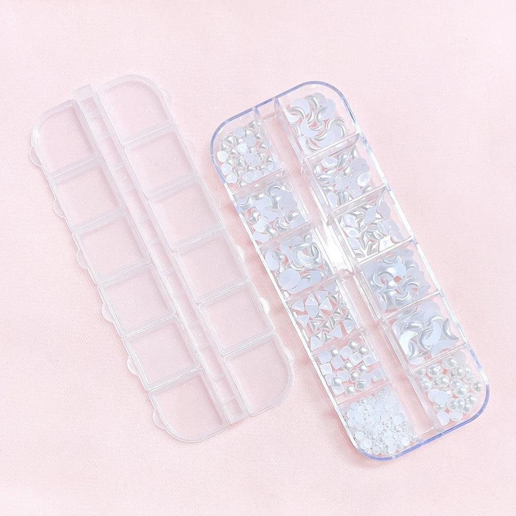 Moon Heart White Pearl Glitter Jewelry Nail Art Supplies Decoration Qme