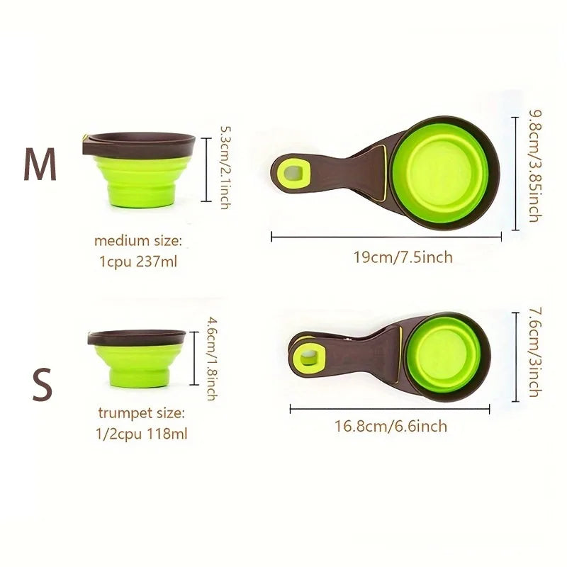 Pet food bag foldable dog food spoon clip, 3-in-1 multifunctional silicone food measuring cup spoon food storage clip Qme