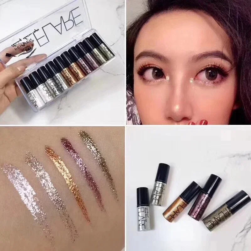 New Professional Shiny Eye Liners Cosmetics for Women Pigment Silver Rose Gold Color Liquid Glitter Eyeliner Cheap Makeup Qme