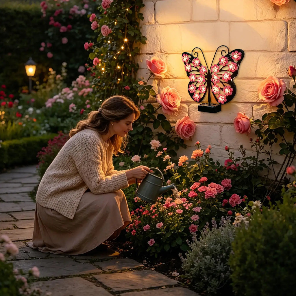 Butterfly Solar Lights Outside Waterproof Metal Pathway Lamp Garden Qme