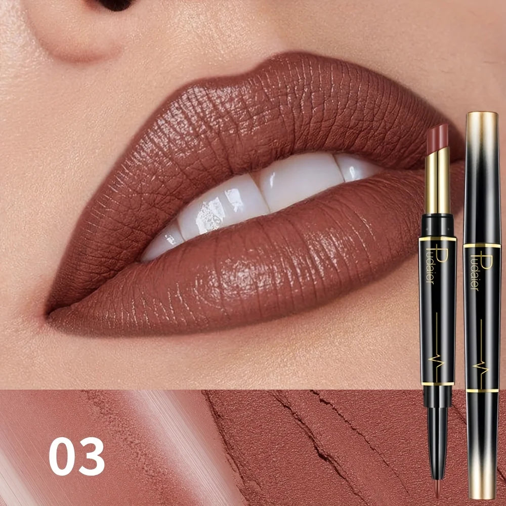 Double-headed Lipstick Lip Liner Gloss Moisturizing Formula Not Easy Qme 03