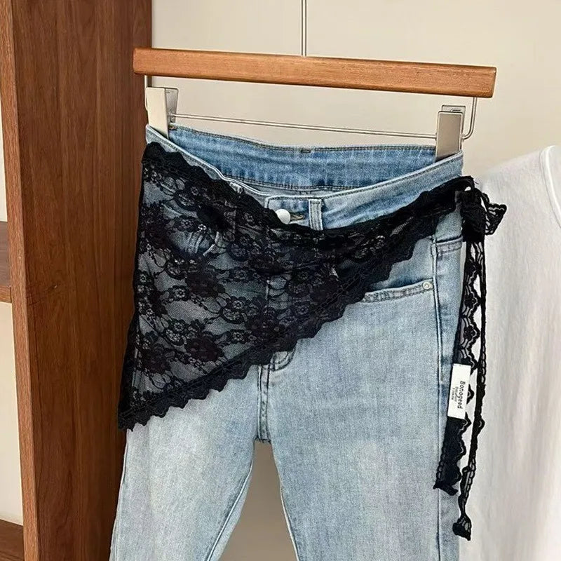 Russian Lace Skirt Fart Curtain Women's Hair Towel Triangle Short Qme Black A