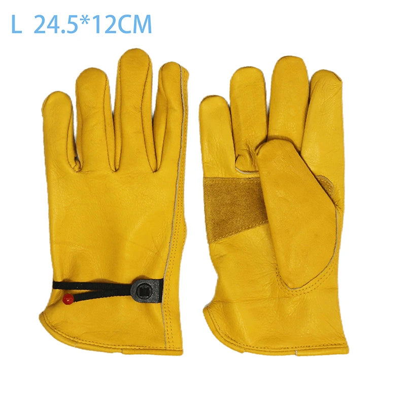 Yellow Cowhide Safety Gloves Heavy Duty Stretchable Welding Driving Qme L