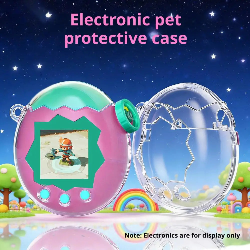 Suitable for Tamagotchi amusement park protective cases transparent glitter electronic pet shells with button caps Qme