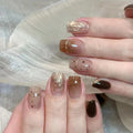 Handmade Gold Foil Coffee Press Nails Charms Short Fake Tips Square Qme GJ-CDJ-ZB115-429-M