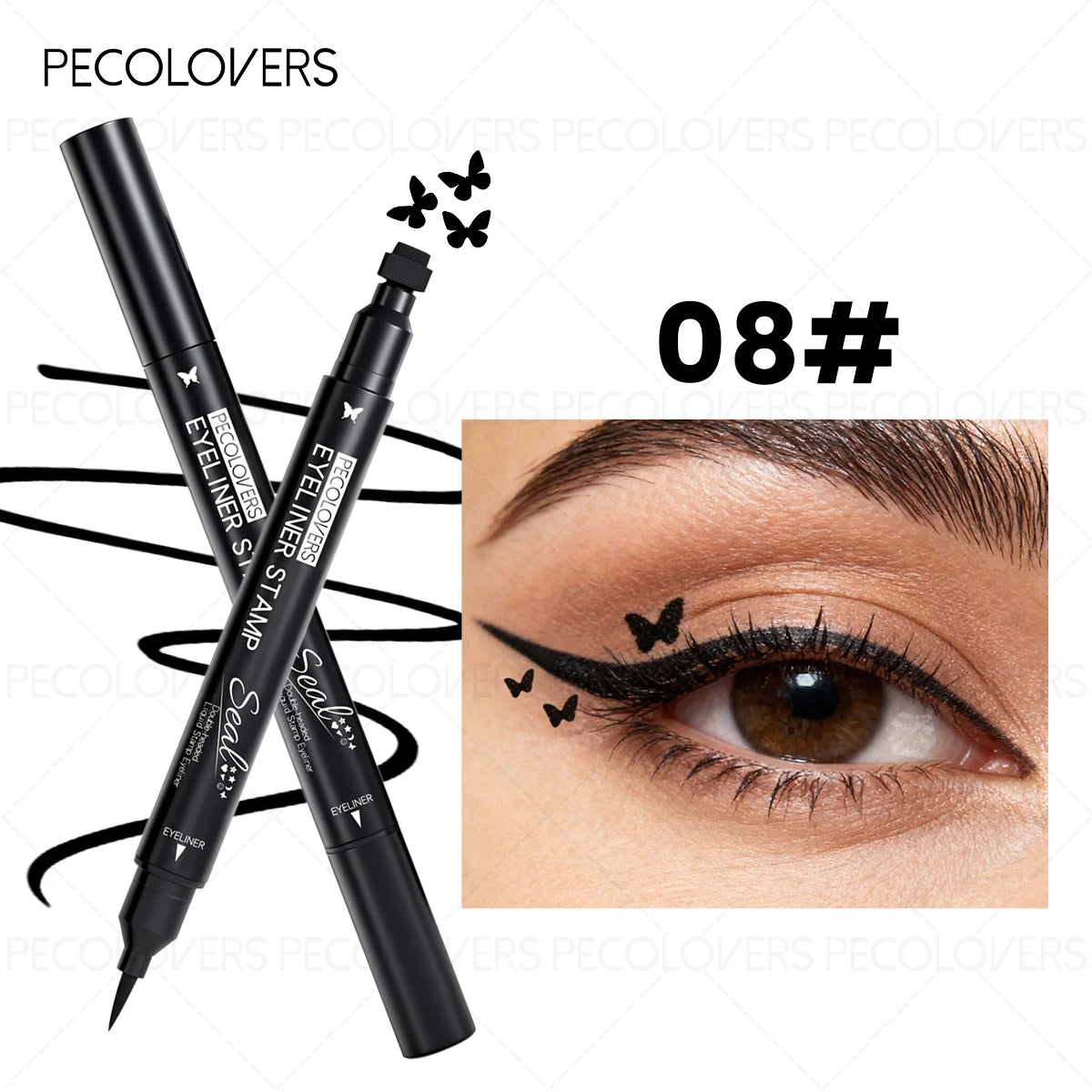 Ultra-fine Tip Dual-ended Eyeliner Black Multi-pattern Stamp Cat Eye Qme 08