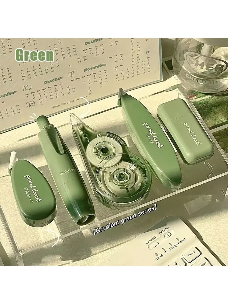 5Pcs Minimalist Correction Tape Set Aesthetic Large Capacity Smooth Portable Correction Belt Student Office School Stationery Su Qme green