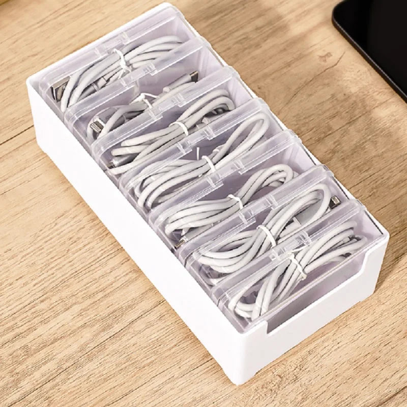 Transparent Data Cable Organizer Case Classification Dustproof Card Organizer Clutter Collection Divided Grid Box for Home Qme