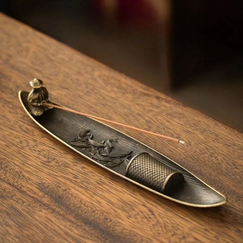 Creative Incense Holder Aromatherapy Ornament Boat Old Men Fishing Qme