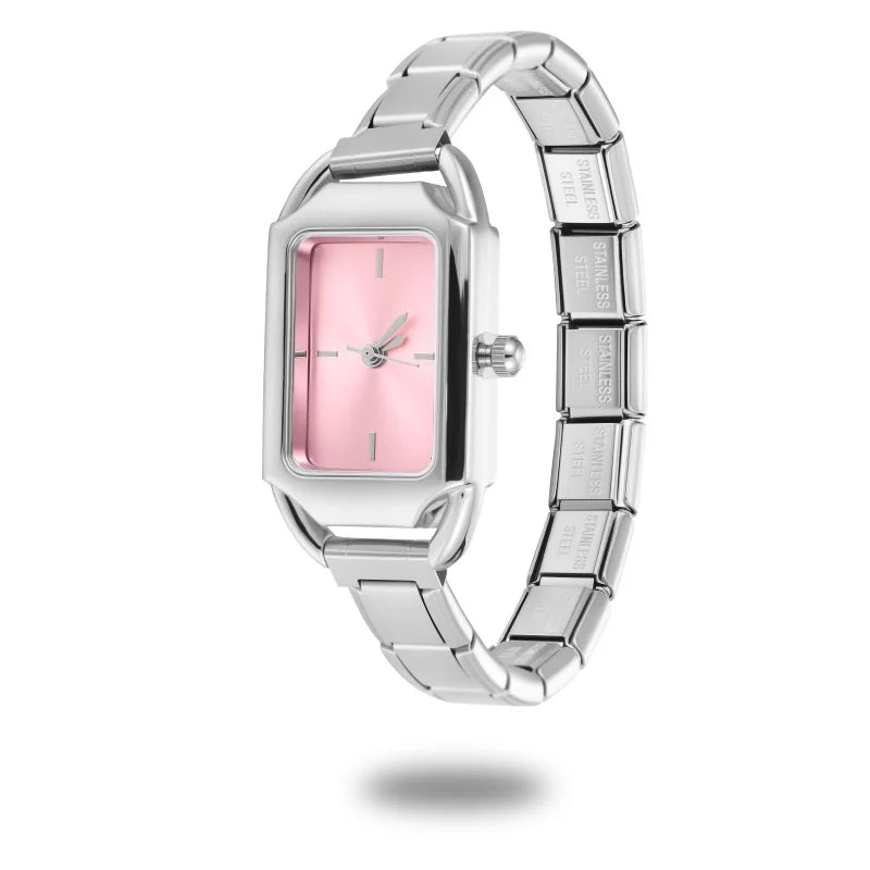 Vintage Square Inlaid Zircon Stainless Steel Watch Bracelet Women's