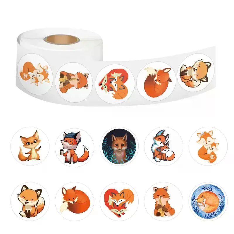 500pcs/Roll Cute Foxes Stickers 8 Designs Decals Diy Adorn Gifts Packing Labels 2.5cm/1.0'' Qme