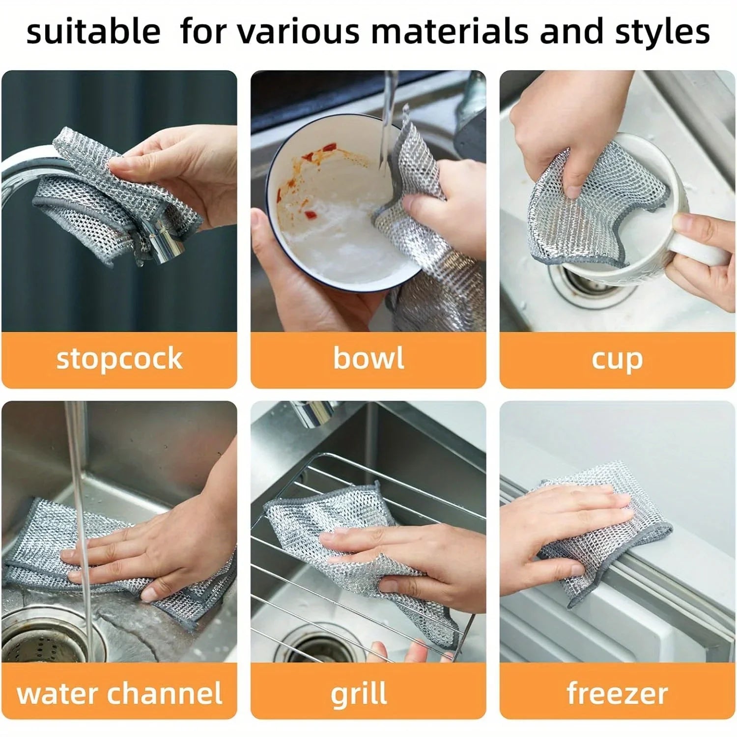 Multipurpose Wire Miracle Cleaning Cloths, Magnifying Wire Dishwashing Rags for Wet and Dry Mesh Microfiber Cleaning Cloth Qme
