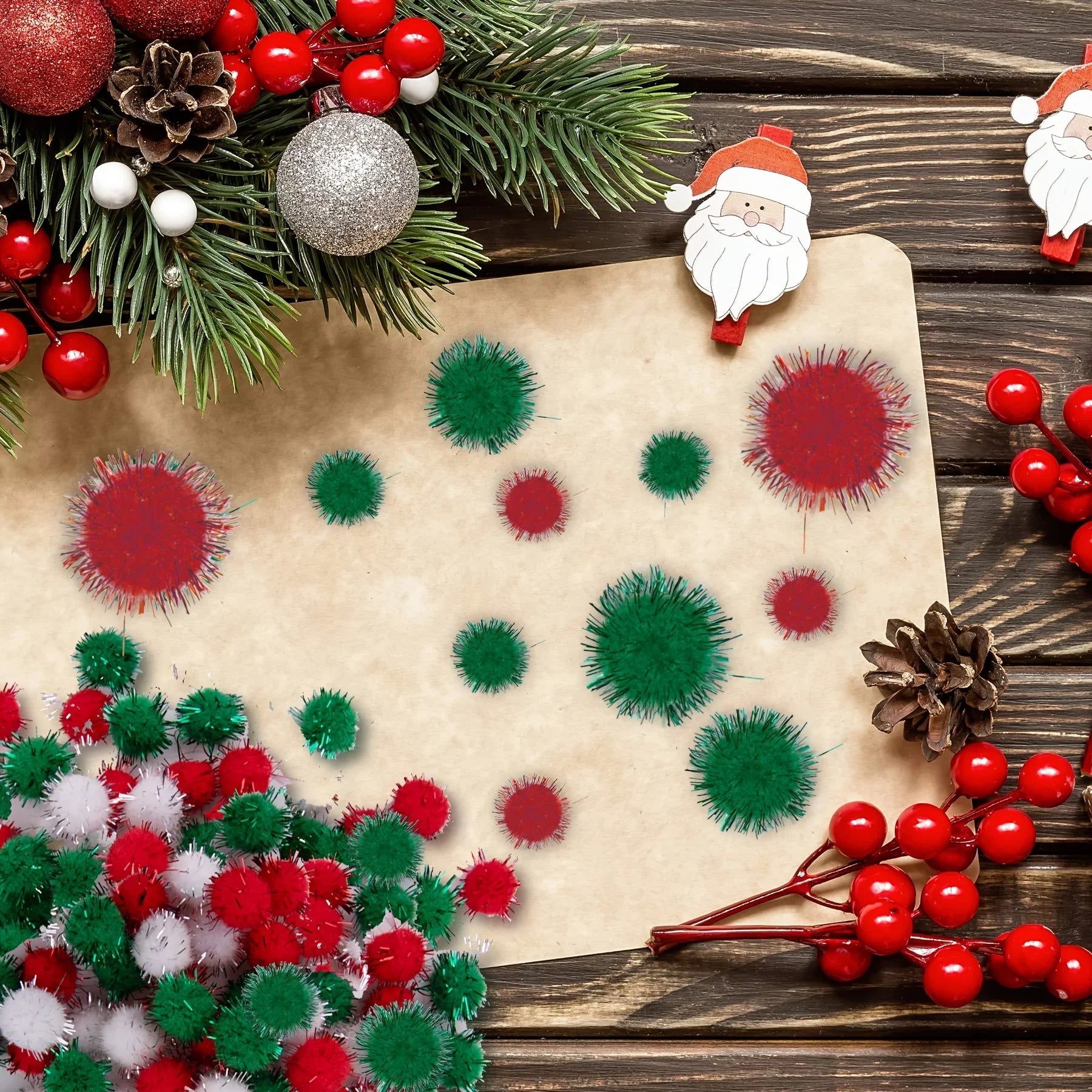 100/200 glitter fur balls, colorful 0.39inch sequined plush white, green and red decorative balls, suitable for handmade, holida Qme
