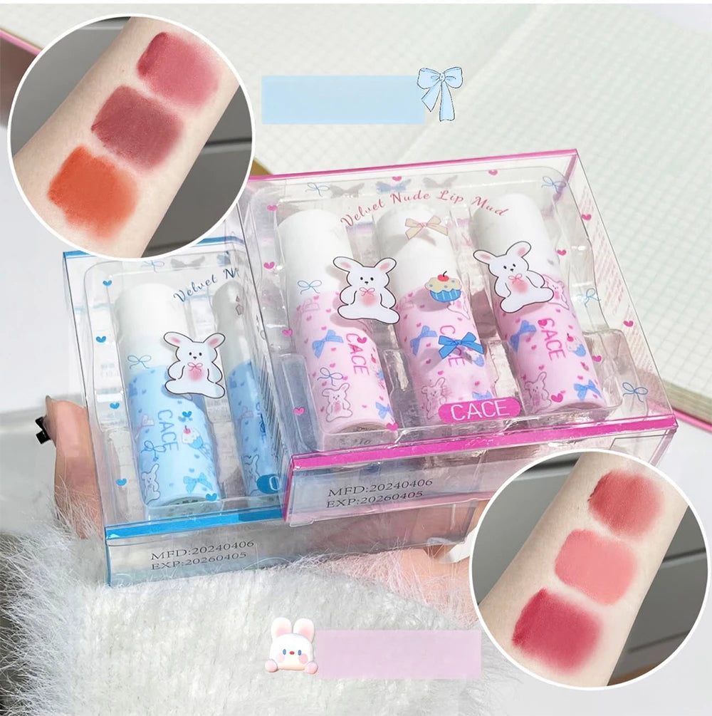 Little Bunny Lip Mud Velvet Nude Matte Texture Silky Lipstick Makeup Qme