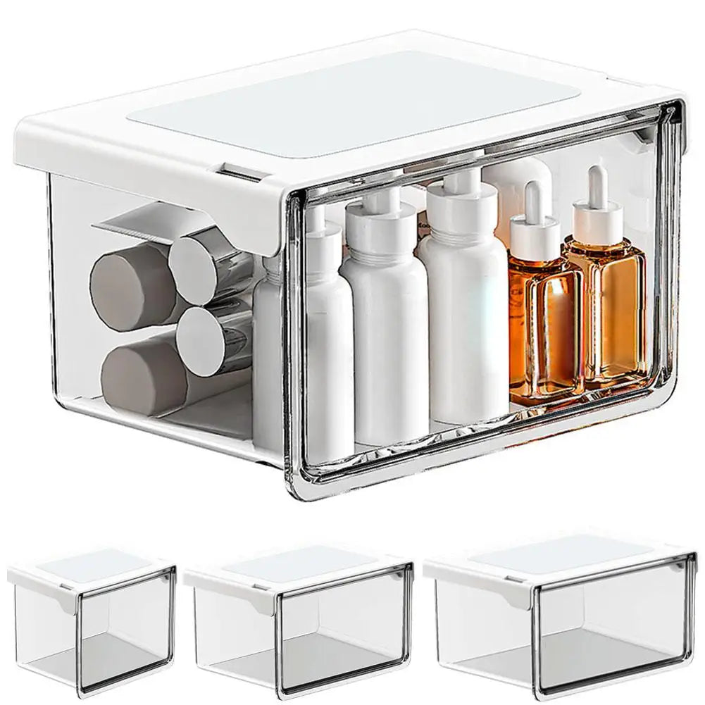 Plastic Drawer Style Storage Box Self Adhesive Large Capacity Makeup Storage Container Transparent Space Saving ﻿ Qme