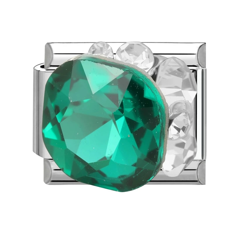 Trendy Green Emerald Inlay Zircon Shiny Italian Charm Link Fit 9mm Stainless Steel Bracelet DIY Making Men Women Jewelry Gifts Qme Style 7