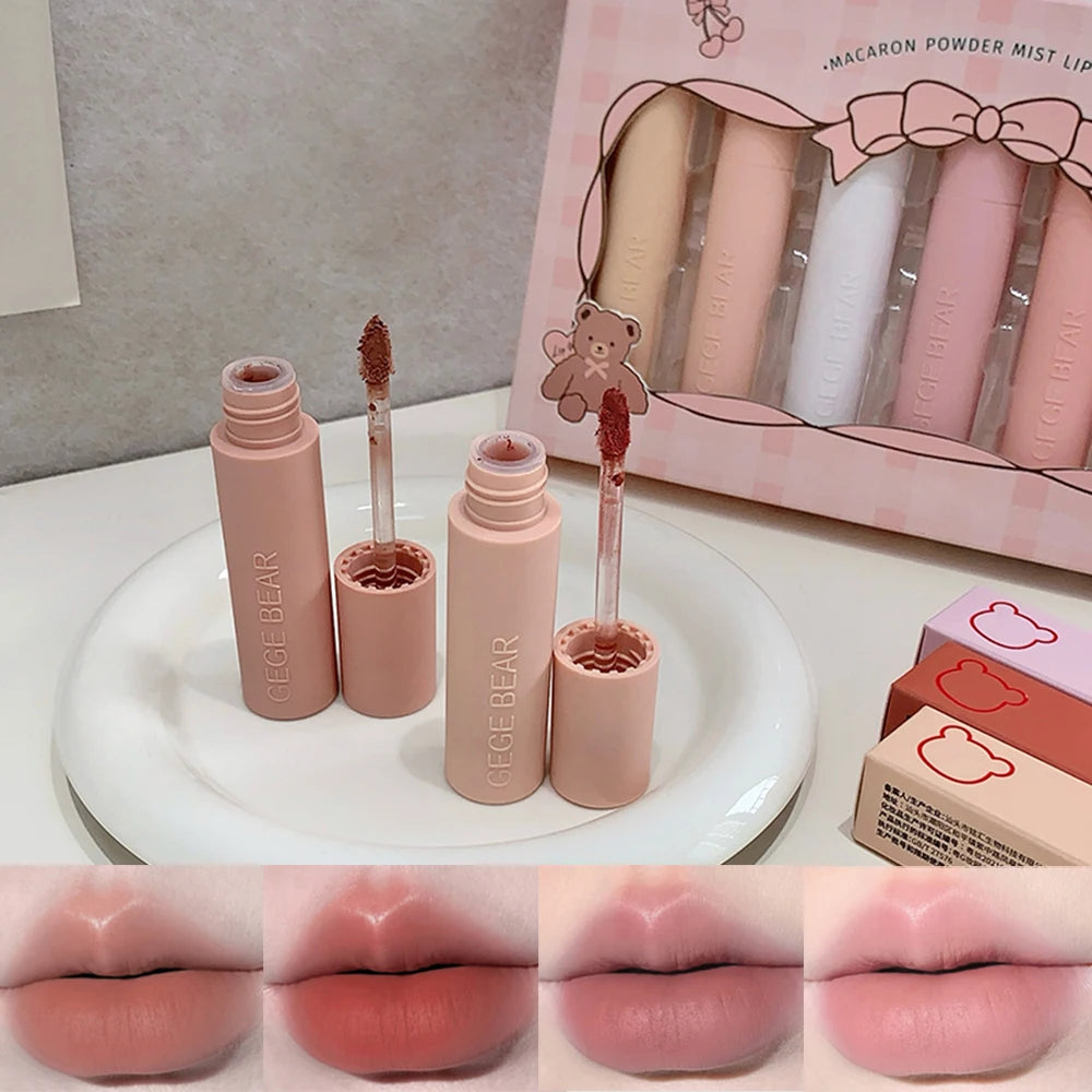 Dark Brown Matte Velvet Lip Mud Gloss Gege Bear Lipstick Non-stick Qme