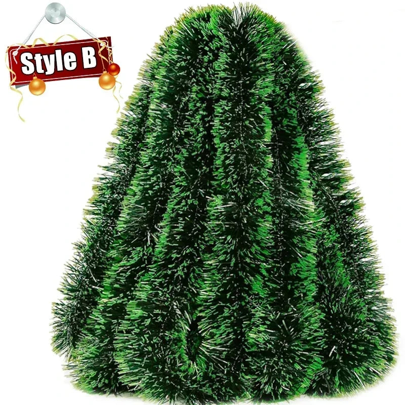 Christmas Tinsel Ribbons Garland Green Cane Wreath Xmas Tree Hanging Pendent Ornaments Wedding Party Supplies Home Decor Qme B 10PCS (20m)