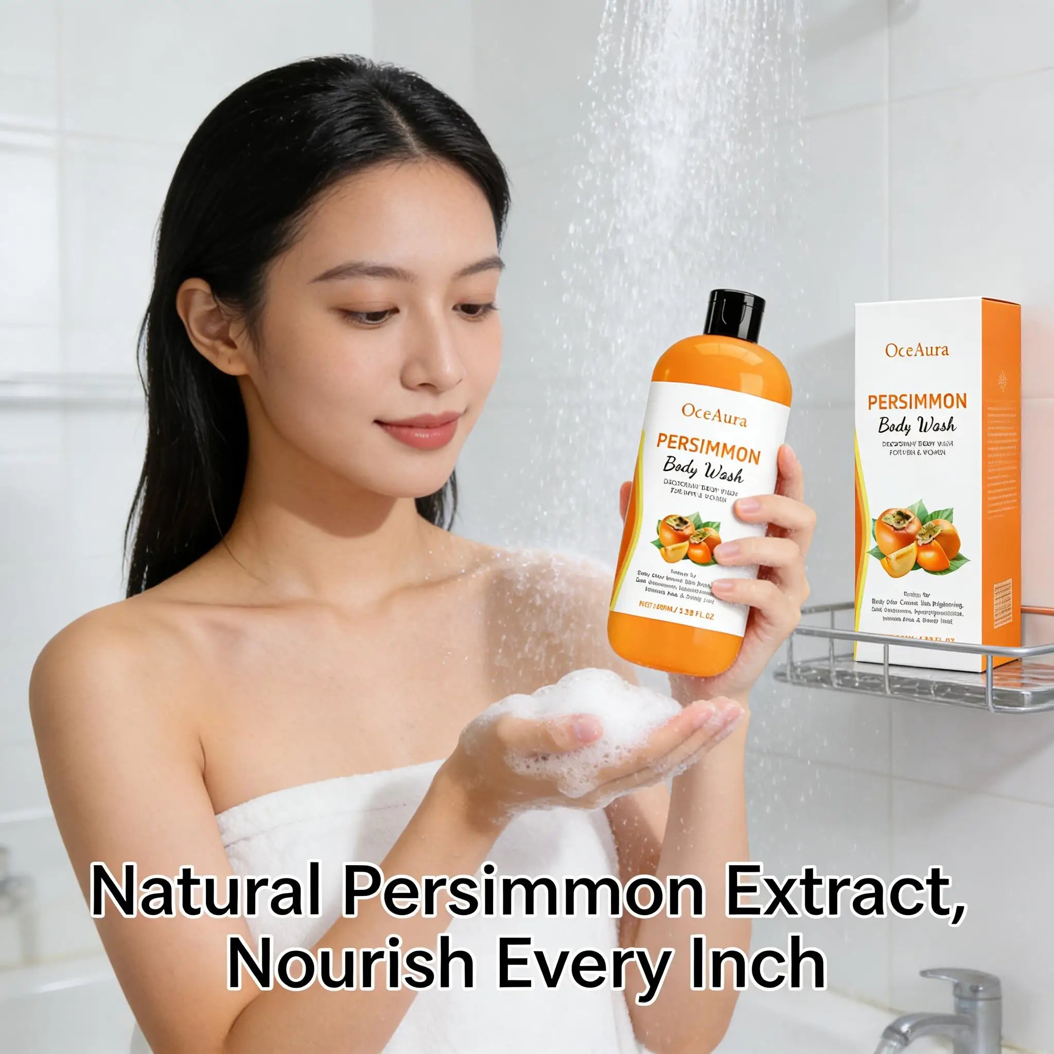 Persimmon Body Wash Mild Cleansing Exfoliating Nourishing Dry Skin Oil Control Improving Pigmentation for Men & Women Shower Gel Qme