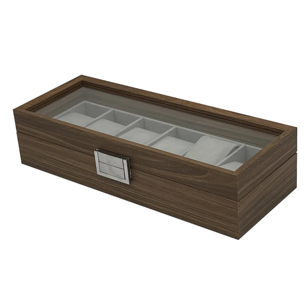 1PC Black Walnut Pattern Wooden 6-Digit Watch Storage Display Box Wooden Watch Packaging Box Qme 6Girds 6 slots