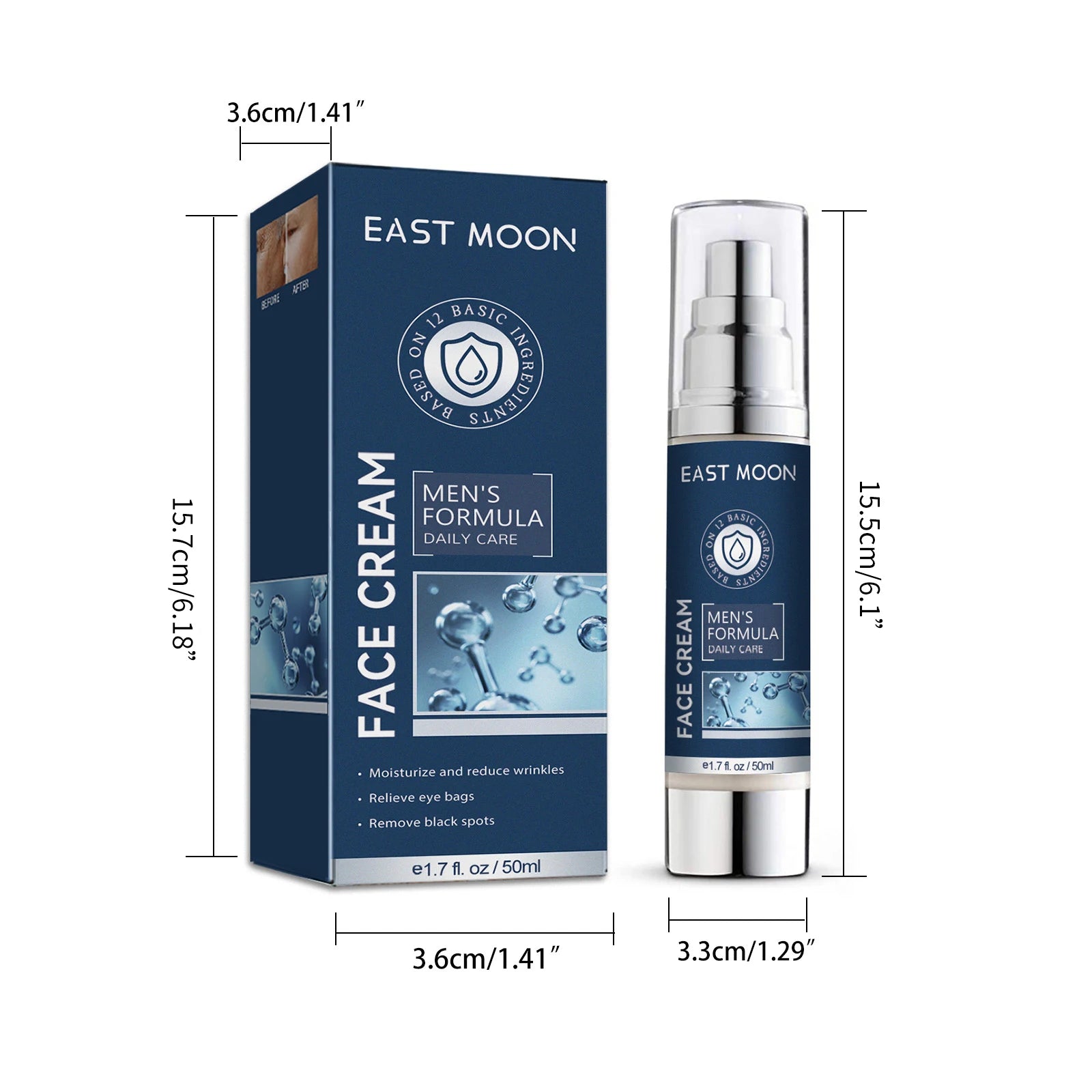 6 IN1 Men's Face Moisturizer Cream Hydrating Skin Lighten Dark Circles Anti-Puffiness Fade Fine Lines Brightening Facial Cream Qme