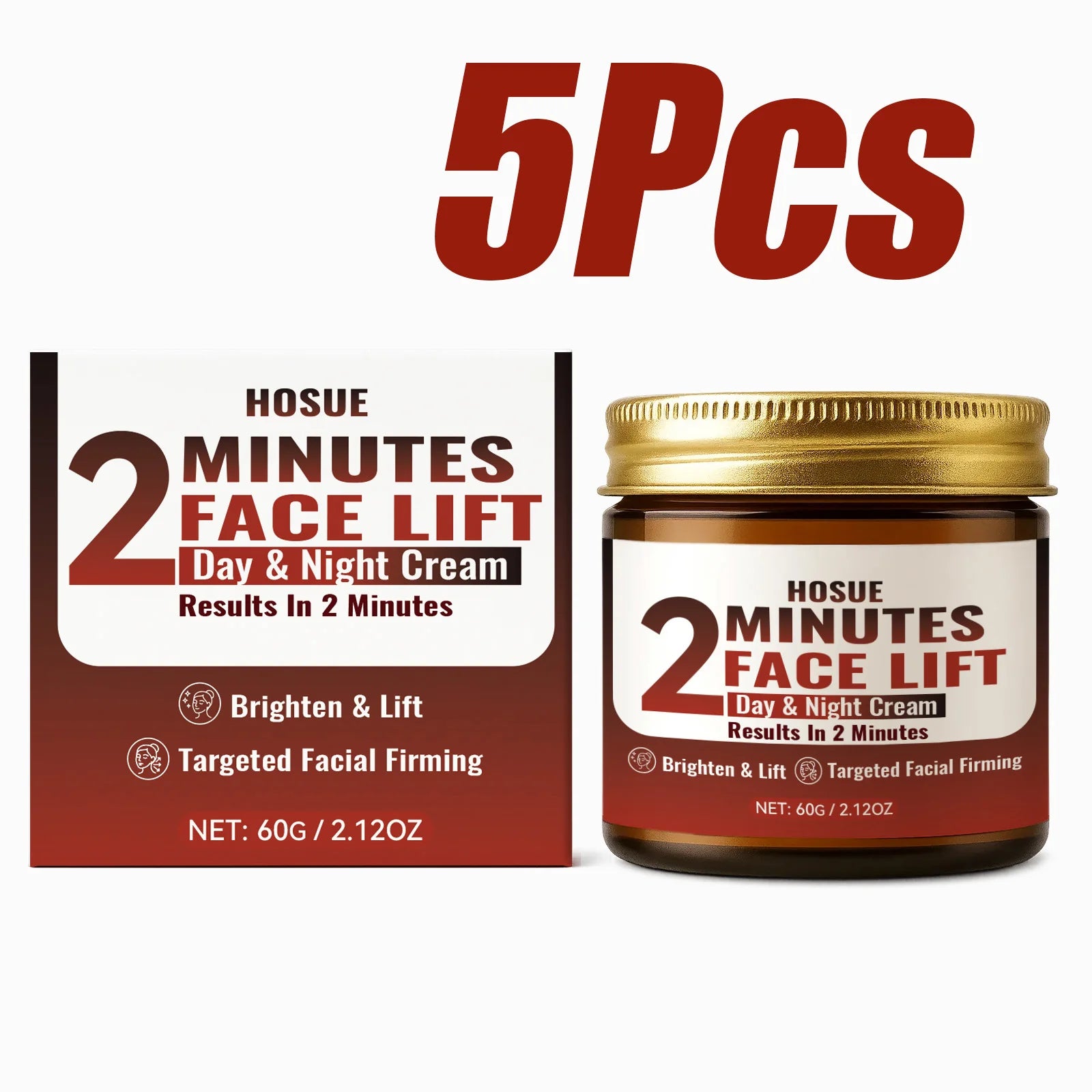 2 Minutes Facial Lift Day & Night Cream with Retinol Hyaluronic Acid Collagen Anti-Aging Lifting Tightening Firming Face Cream Qme 5 x 60g Boxed