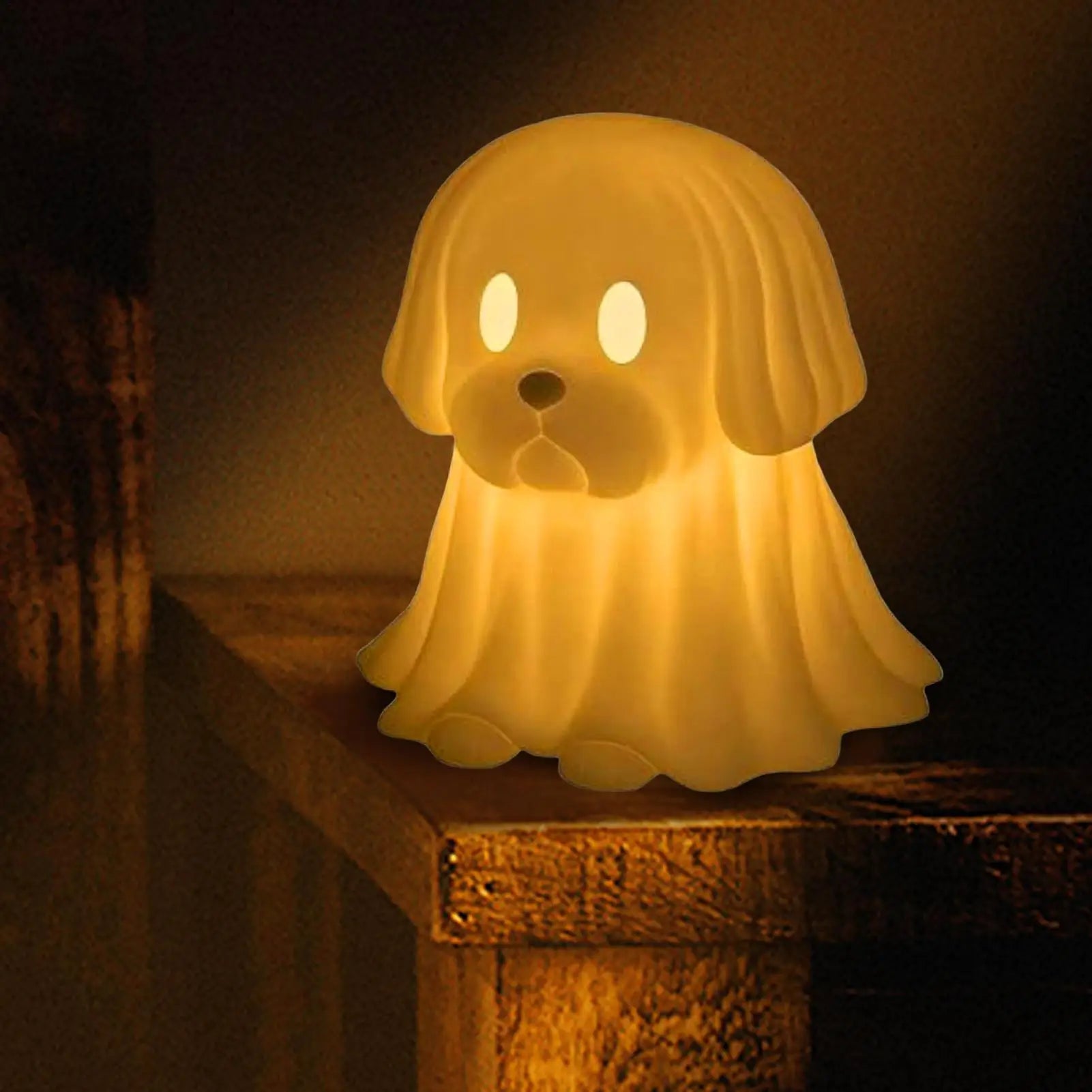 Halloween Dog Figurine Glow Dachshund Ghost LED Lamp Decorative Table Qme
