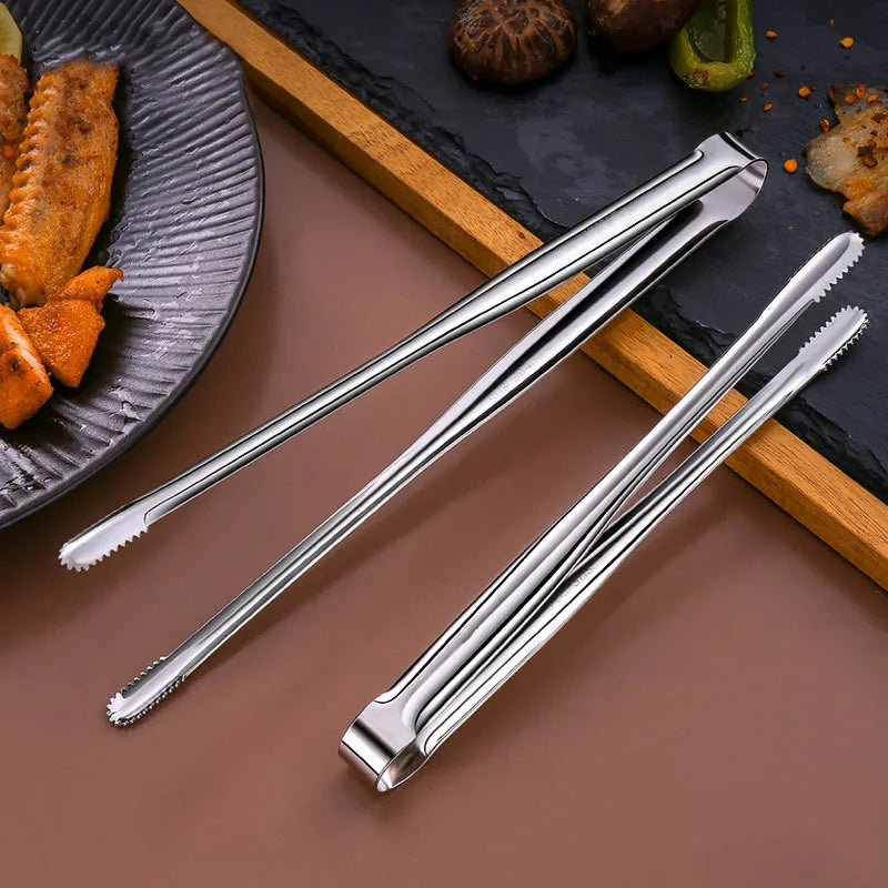 Stainless Steel Grill Tongs Food Clip BBQ Steak Clip Bread Tong Cooking Utensils Party Non-Slip Kitchen Gadgets Accessories Qme