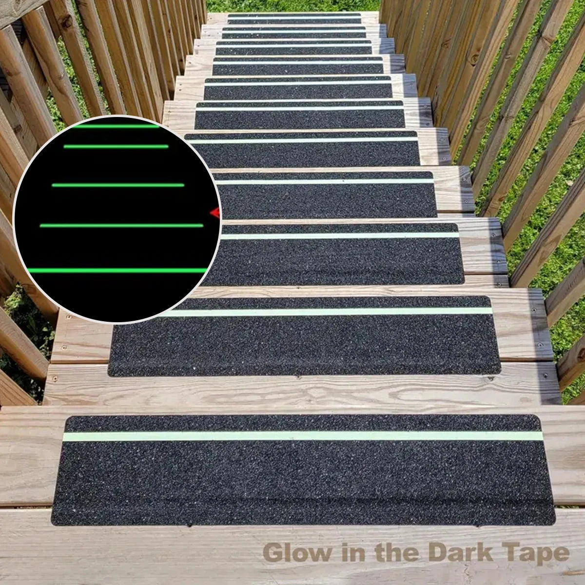 Glow in Dark Anti Slip Traction Tape Green Stripe Friction Abrasive Adhesive For Stair Tread Step Indoor Outdoor Qme