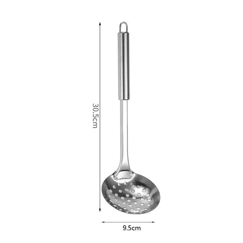 Stainless Steel Turner Long Handle Slotted Shovel Non-stick Steak Qme A4