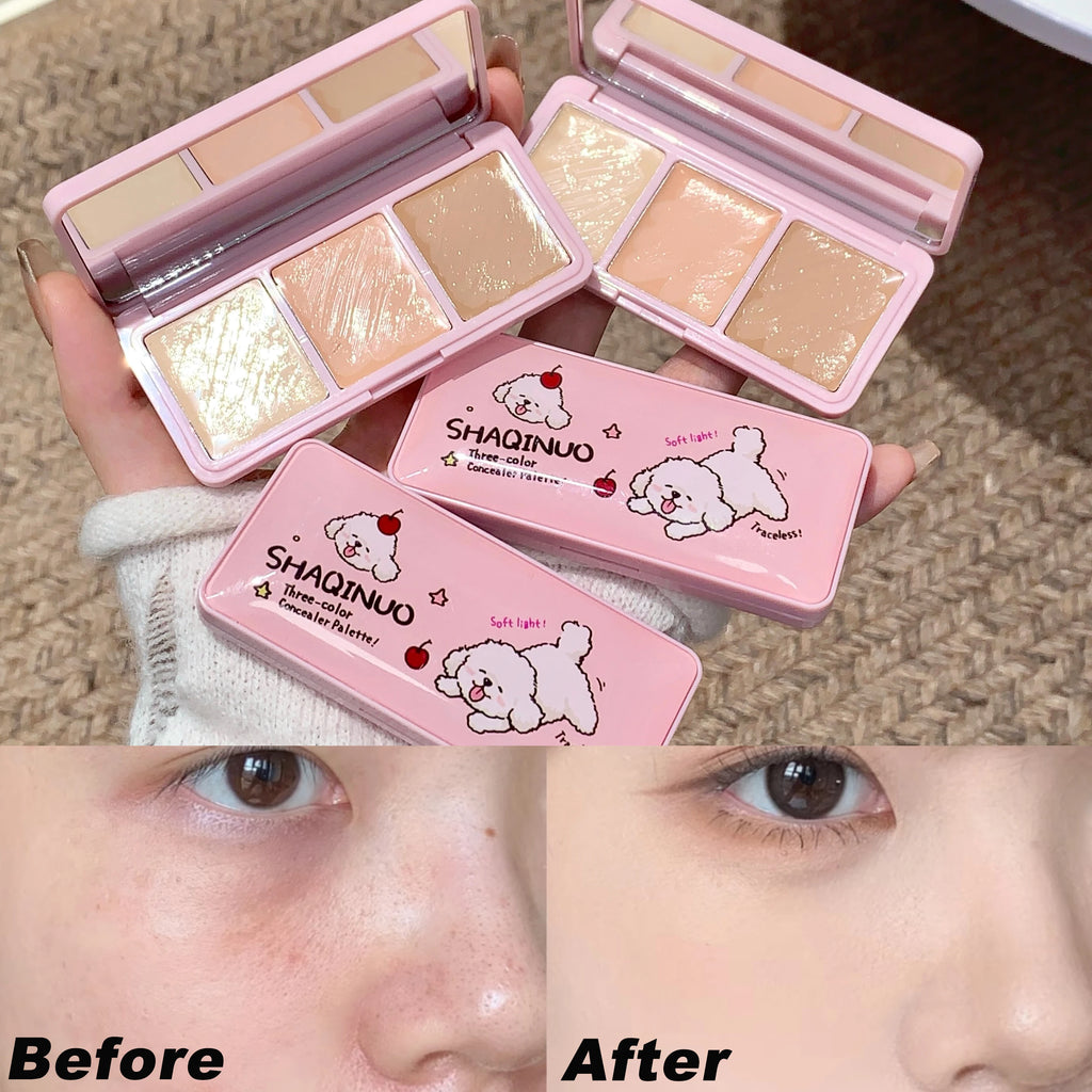SHAQINUO 3-Color Salmon Concealer Palette Waterproof Long Lasting Qme