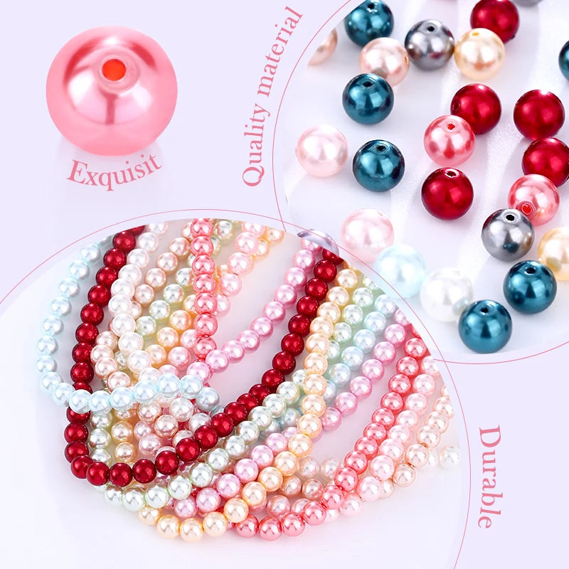 6mm Round Glass Pearl Beads Glass Round Tiny Craft Loose Spacer Beads for DIY Craft Necklaces Bracelets Jewelry Making Qme