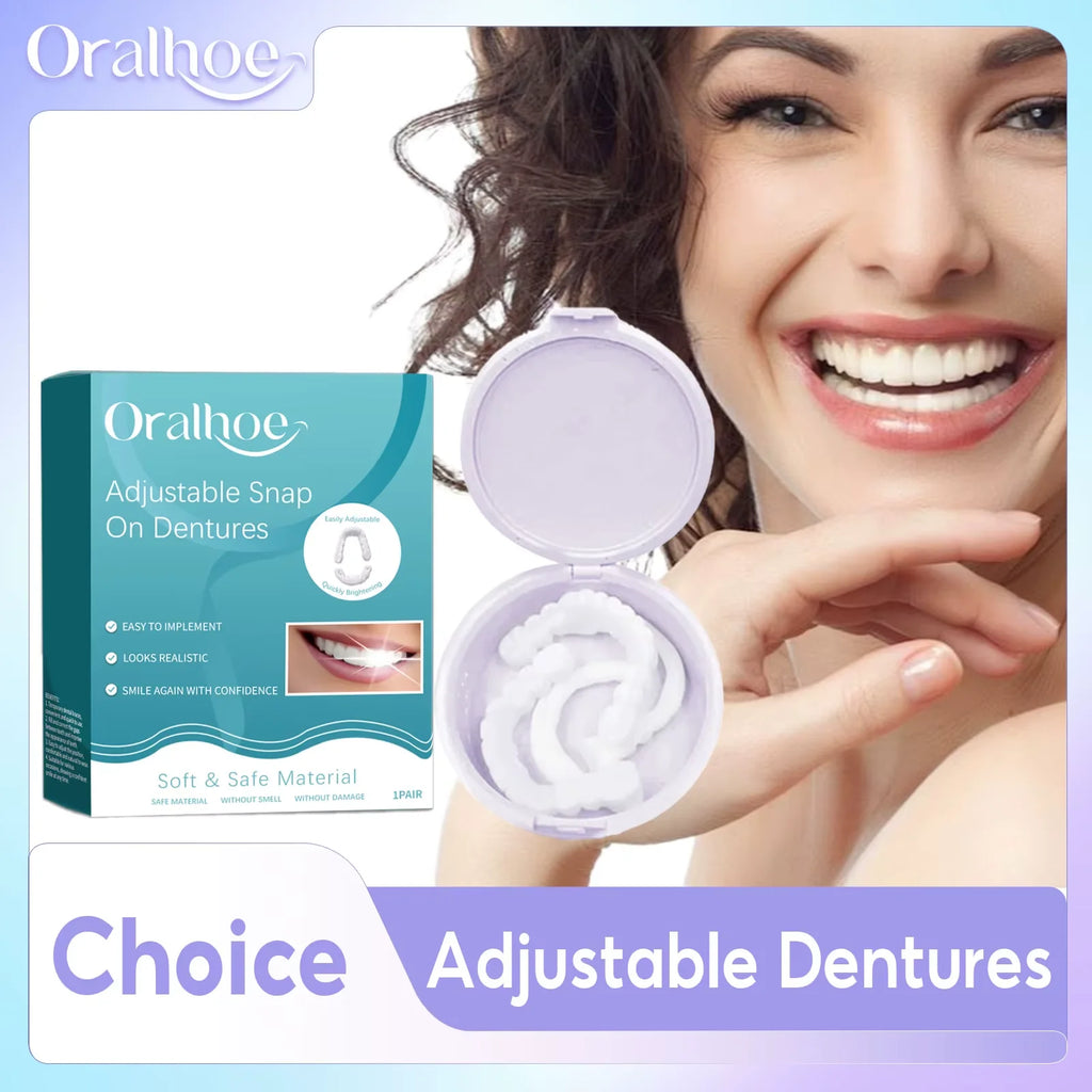 Snap on Denture Upper & Lower Temporary Teeth Dentures False Teeth Set Perfect Smile Adjustable Silicone Denture for Women & Men Qme