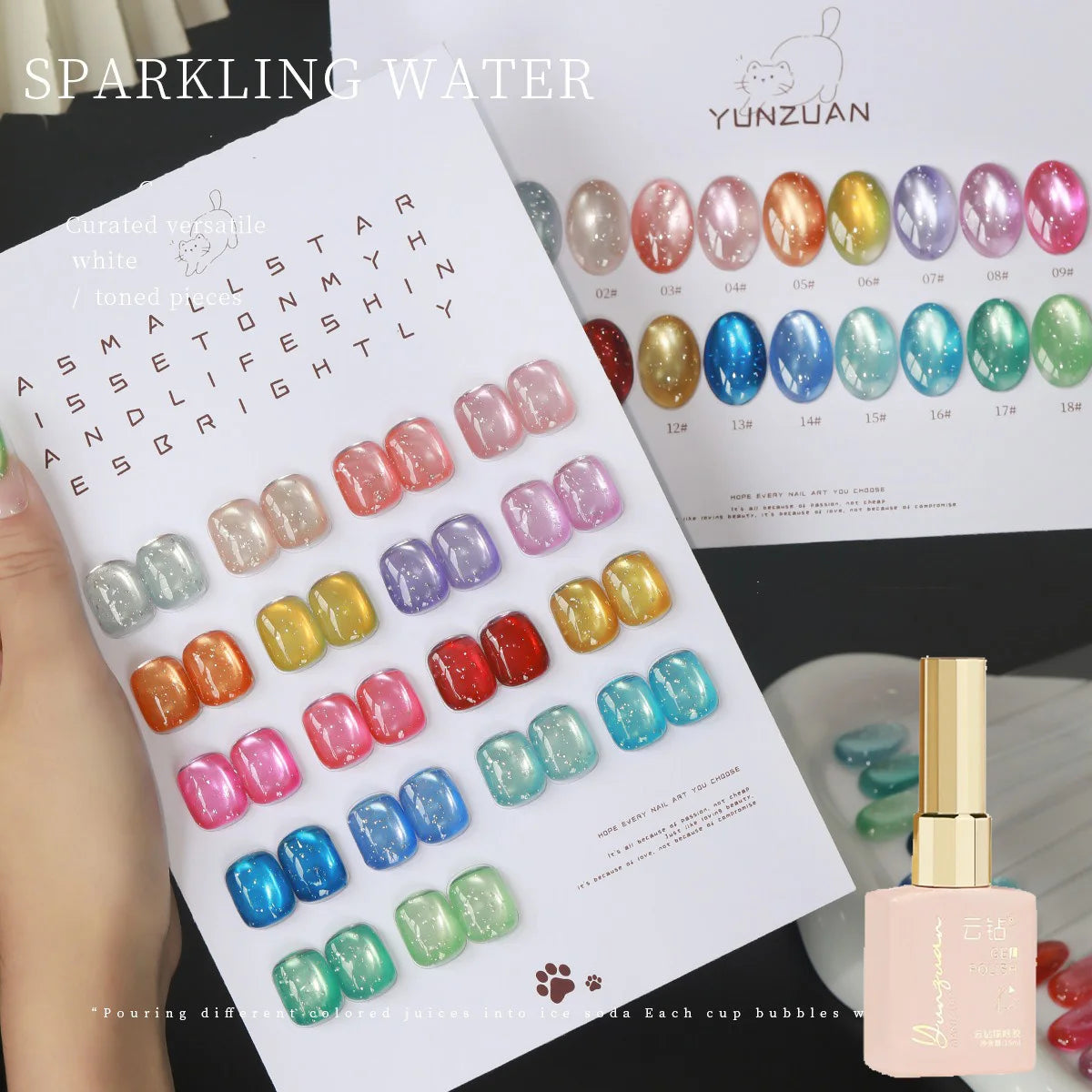 18 Colors Fruit Soda Cat Eye Gel Polish, Bubble Ice Transparent Glass Bead Magnetic Nail Art, New Shimmer Jelly Soak Off UV Gel Qme