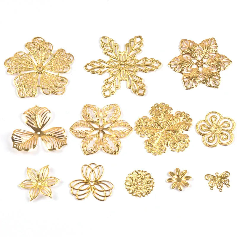 Flowers Antique Filigree Wraps Connectors For DIY Jewelry Accessories Findings Making Scrapbook Supplies Home Decor Metal Crafts Qme