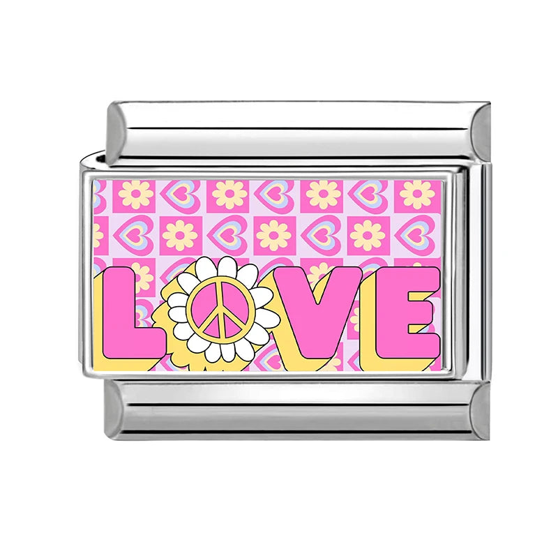 Y2K Wholesale Love Heart I love myself Flowers Italian Charm Link Fit 9mm Stainless Steel Jewelry DIY Making Women Bracelet Gift Qme Style 18