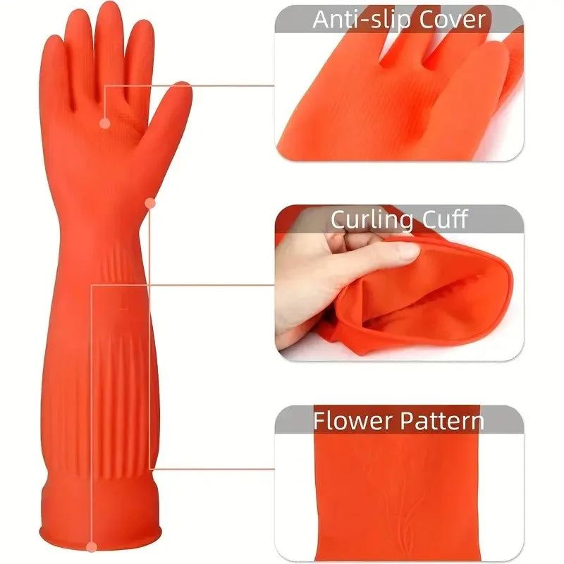 2PCS Cowhide Latex Gloves Household Kitchen Cleaning Acid Alkali Resistant Waterproof Rubber Dishes Washing Hand Protection Qme