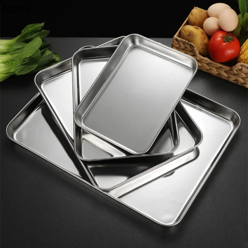 Stainless Steel Baking Tray Removable Cooling Rack Non-stick BBQ Pan Qme