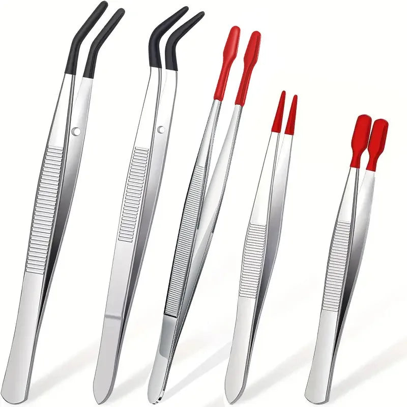 Tweezers Rubber Tips PVC Silicone Coated Non Marring Flat Tip Bent Qme