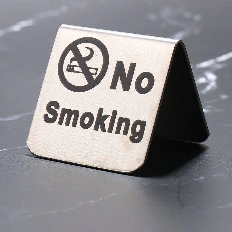 ^Stainless Steel No Smoking Sign Double-Sided Tabletop Warning Sign Plaque For Restaurant Public Places Hotel Office Qme