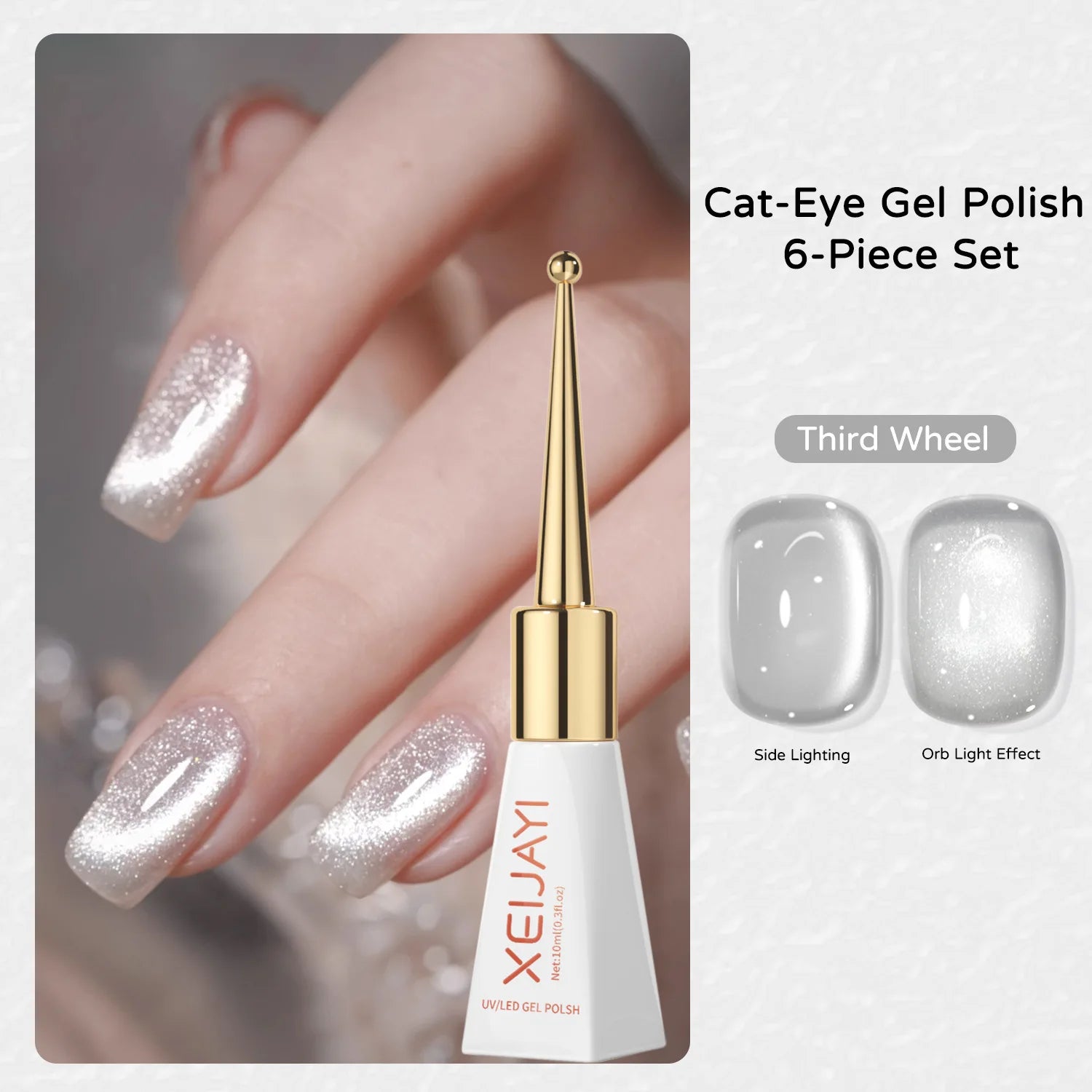 Porcelain Grape Cat Eye Gel Polish, 6 Colors Magnetic Nail Art Gel 10ml, Glass Bead Effect Skin Brightening Long Lasting Qme A