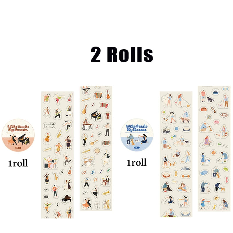 Daily Life Character Scene PET Tape, Minimalist Healing Multi-element Decor for Journals and Diaries, Perfect for DIY Creators Qme 2 Rolls-B