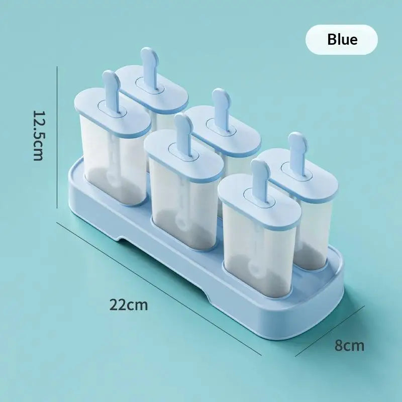 6 Popsicle Molds Ice Maker Reusable Mold Easy-release Homemade Cream Qme Blue